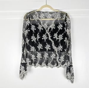 Vintage 90s Beaded Pearl Sheer Bell Sleeve Top